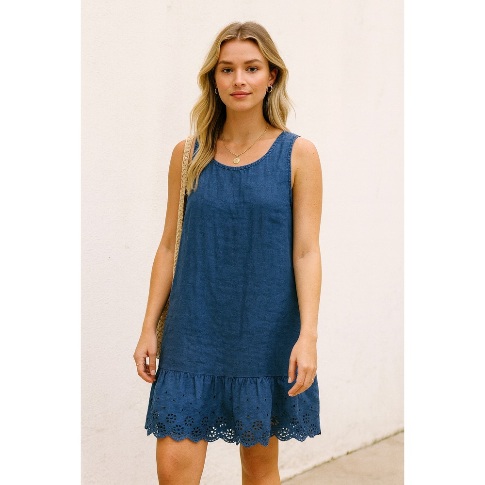 Terzo Milennio Made in Italy Womens L Dress Blue Casual‎ Linen Lagenlook Coastal